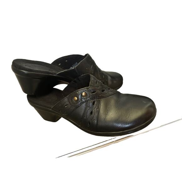 Clarks Women Clogs Addey Block Heel Shoes Black Mules Slip On 8.5 M comfort boho - Picture 1 of 6